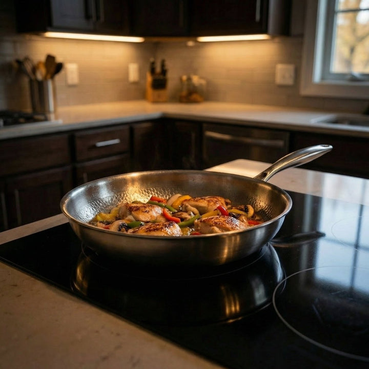 Hand-Hammered Titanium Frying Pan Set with 2 Lids, 5 Sizes (8–12 inch)