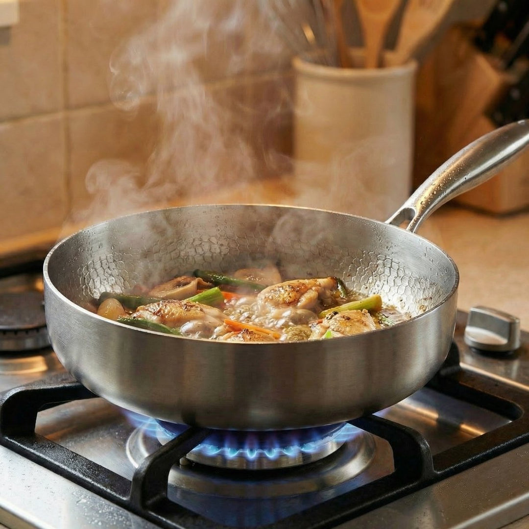 Hand-Hammered High-Sided Titanium Frying Pan