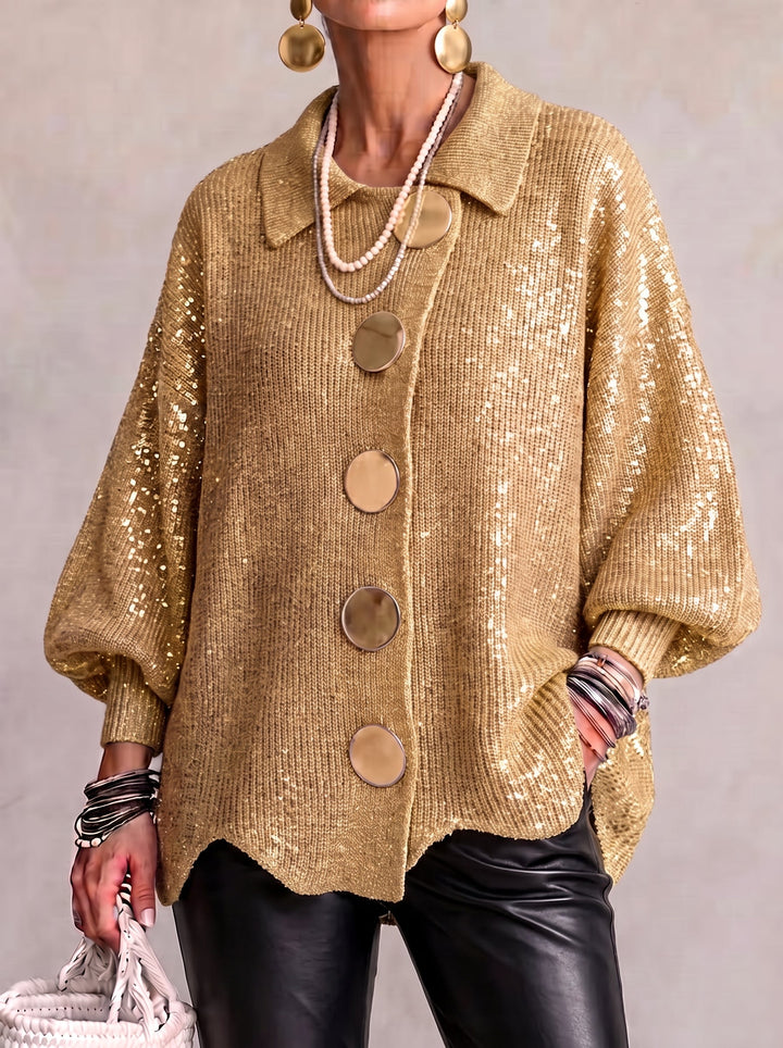 Oversized Collared Cardigan with Large Metal Buttons