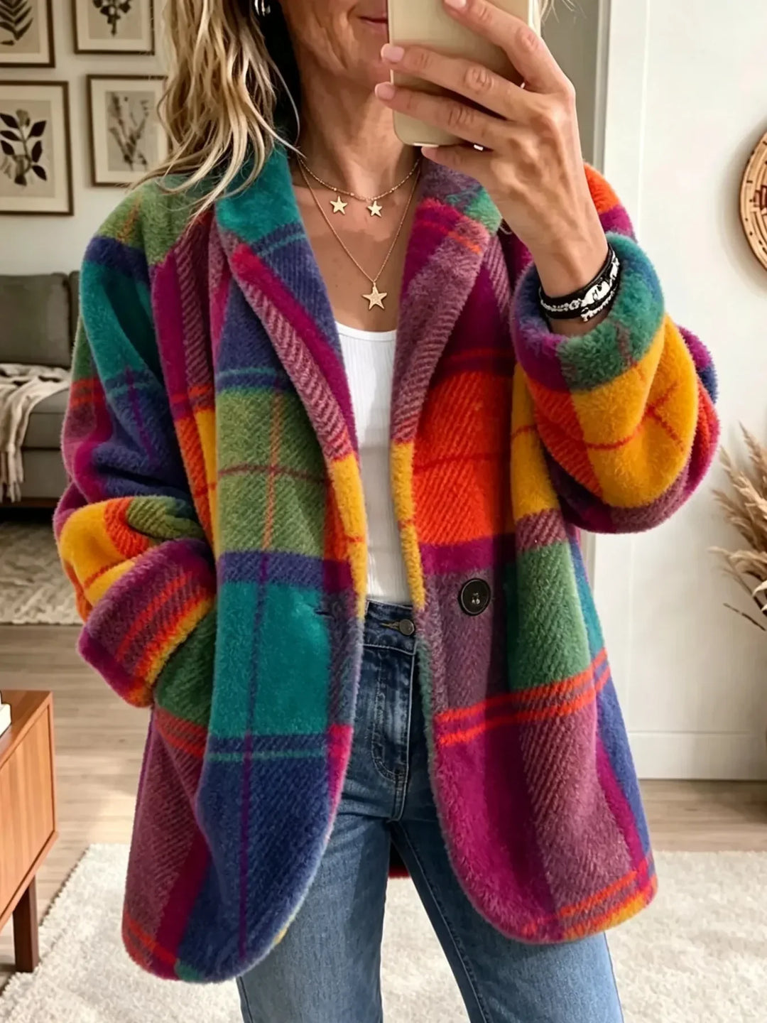 Cosy Multicoloured Checked Coat