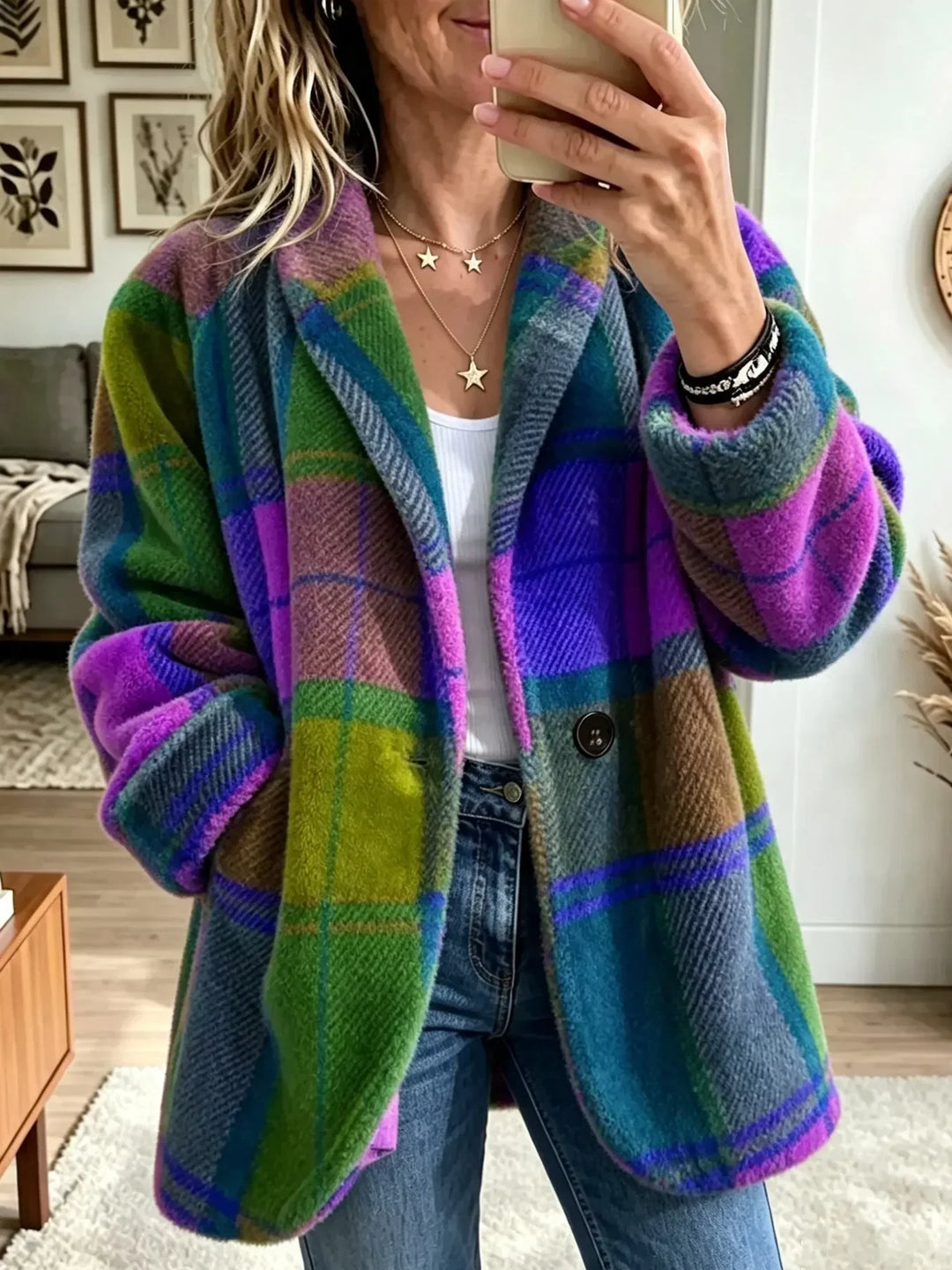 Cosy Multicoloured Checked Coat