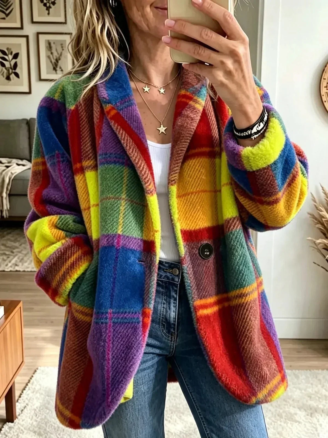 Cosy Multicoloured Checked Coat