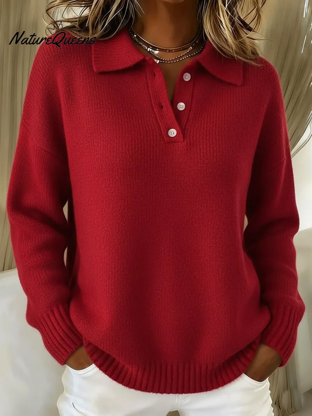 Classic Long-Sleeved Polo Collar Jumper for Men and Women, Soft Stretch Knit