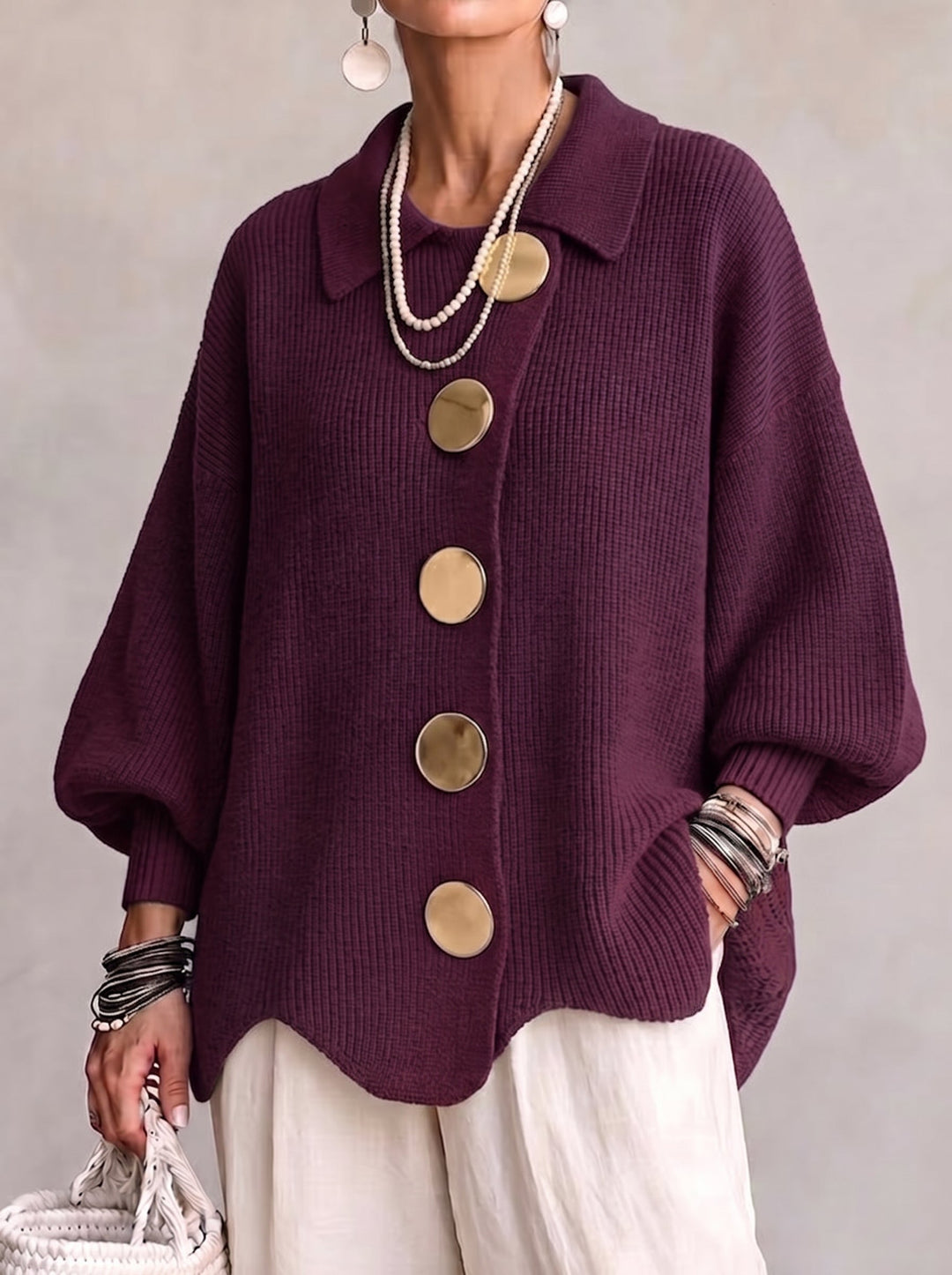 Elegant Oversized Cardigan with Statement Buttons