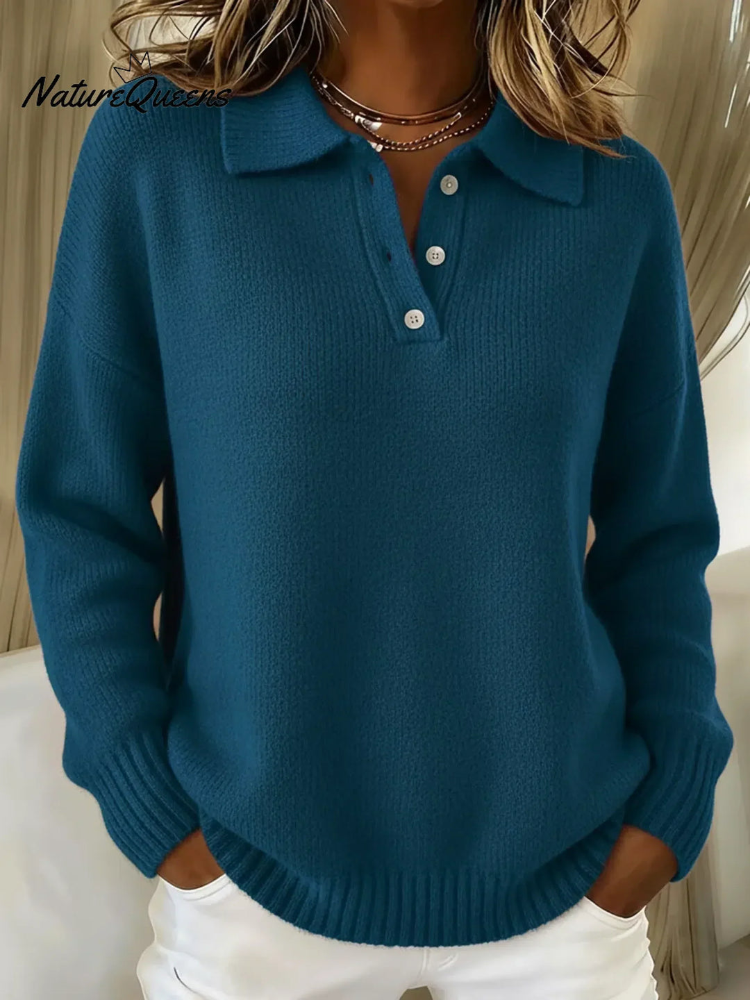 Classic Long-Sleeved Polo Collar Jumper for Men and Women, Soft Stretch Knit
