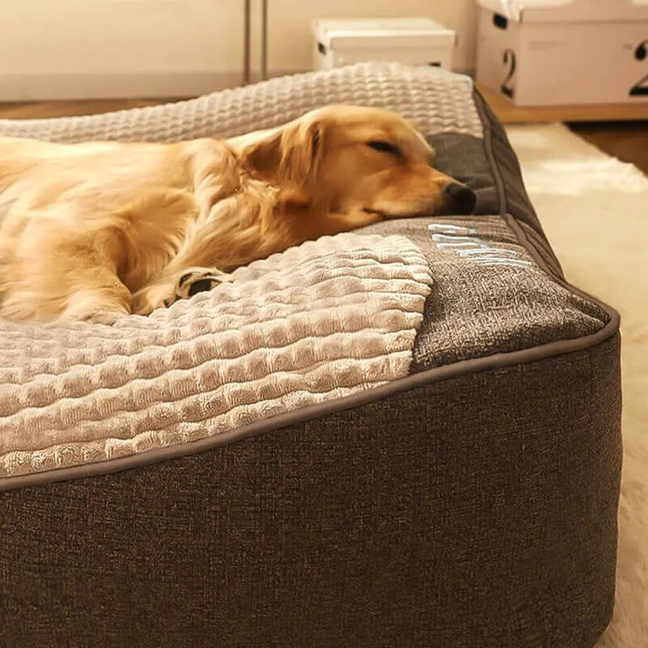 Orthopedic Large Dog Bed with Bolster Padded Waffle Plush Top and Machine Washable Cover