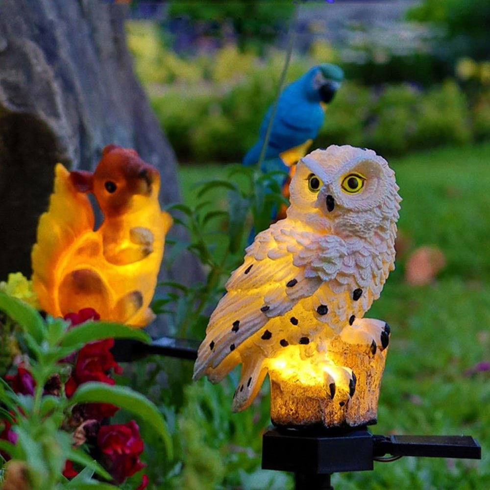 Solar Powered Outdoor Garden Lights with Decorative Resin Owl Stake Waterproof