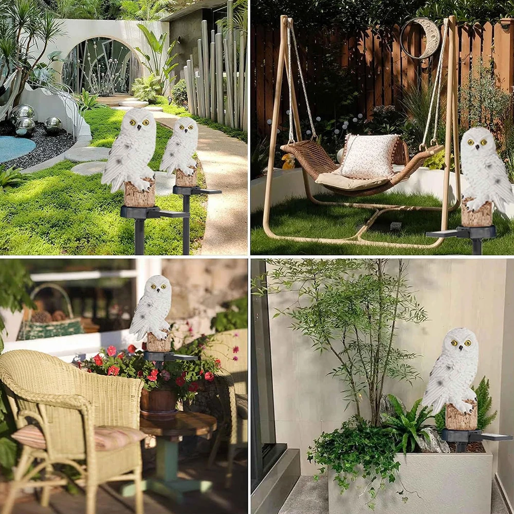 Solar Powered Outdoor Garden Lights with Decorative Resin Owl Stake Waterproof