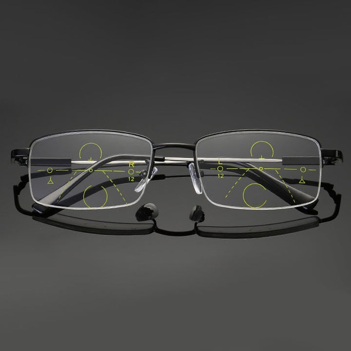 Progressive Reading Glasses Blue Light Blocking Metal Rimless Rectangular Multifocal