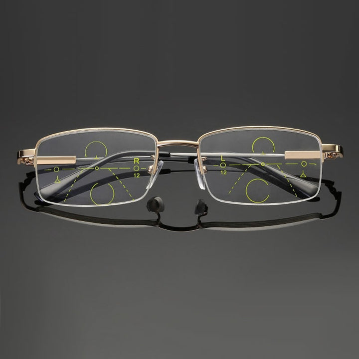 Progressive Reading Glasses Blue Light Blocking Metal Rimless Rectangular Multifocal