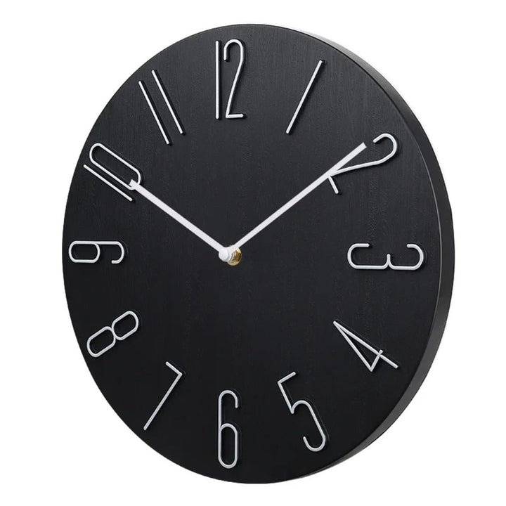 Quiet Modern Silent Round Wall Clock with Raised Wire Numbers and Wood Grain Dial