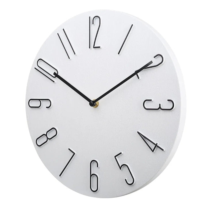 Quiet Modern Silent Round Wall Clock with Raised Wire Numbers and Wood Grain Dial