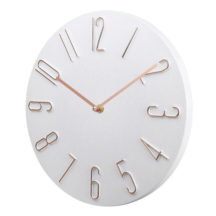 Quiet Modern Silent Round Wall Clock with Raised Wire Numbers and Wood Grain Dial