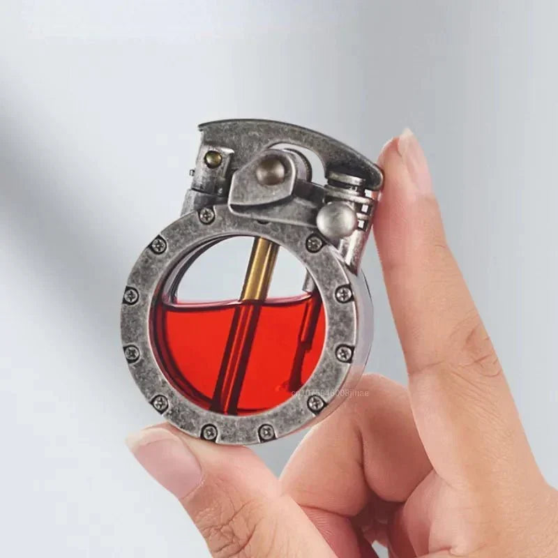 Vintage-Style Lighter with Rocker Switch and Windproof Transparent Tank