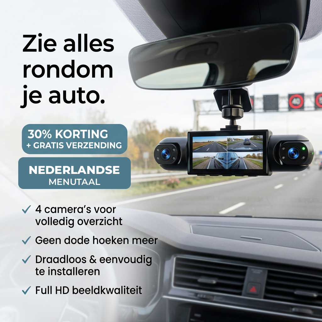 360° Dash Cam with 4 Cameras, GPS Timestamp and Night Vision