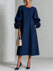 Women's Midi Dress with Floral Cuff Details and A-Line Silhouette
