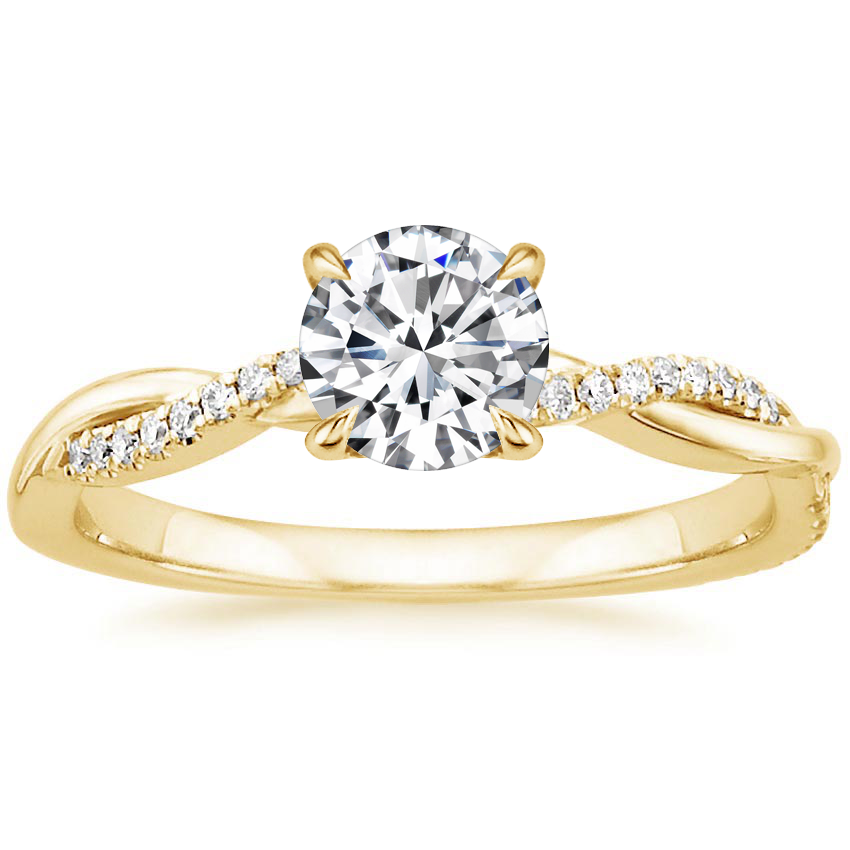 Round Brilliant Twisted Band Solitaire Engagement Ring with Pavé Diamond-Look Accents