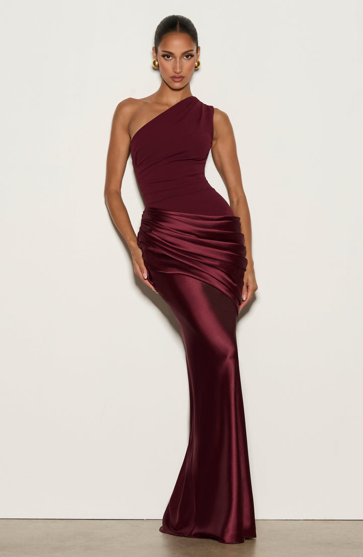 Abbey One-Shoulder Satin Maxi Dress