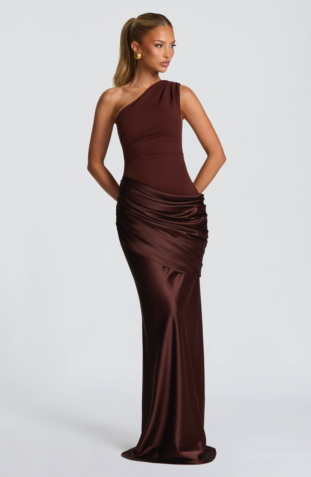 Abbey One-Shoulder Satin Maxi Dress