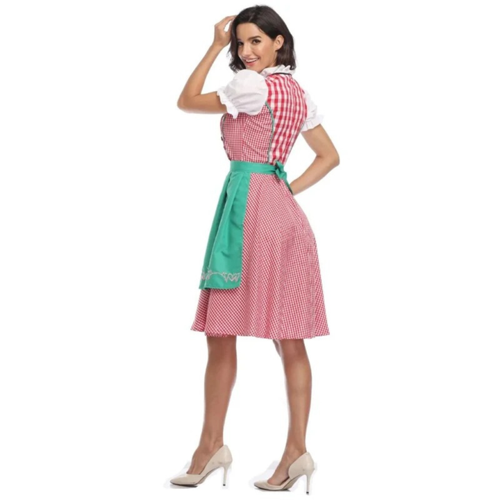 Women's checked dress with lace-up bodice and apron, Oktoberfest midi