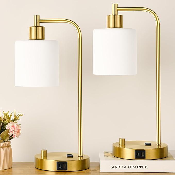 Industrial Table Lamp Set - Dimmable with Charging Ports