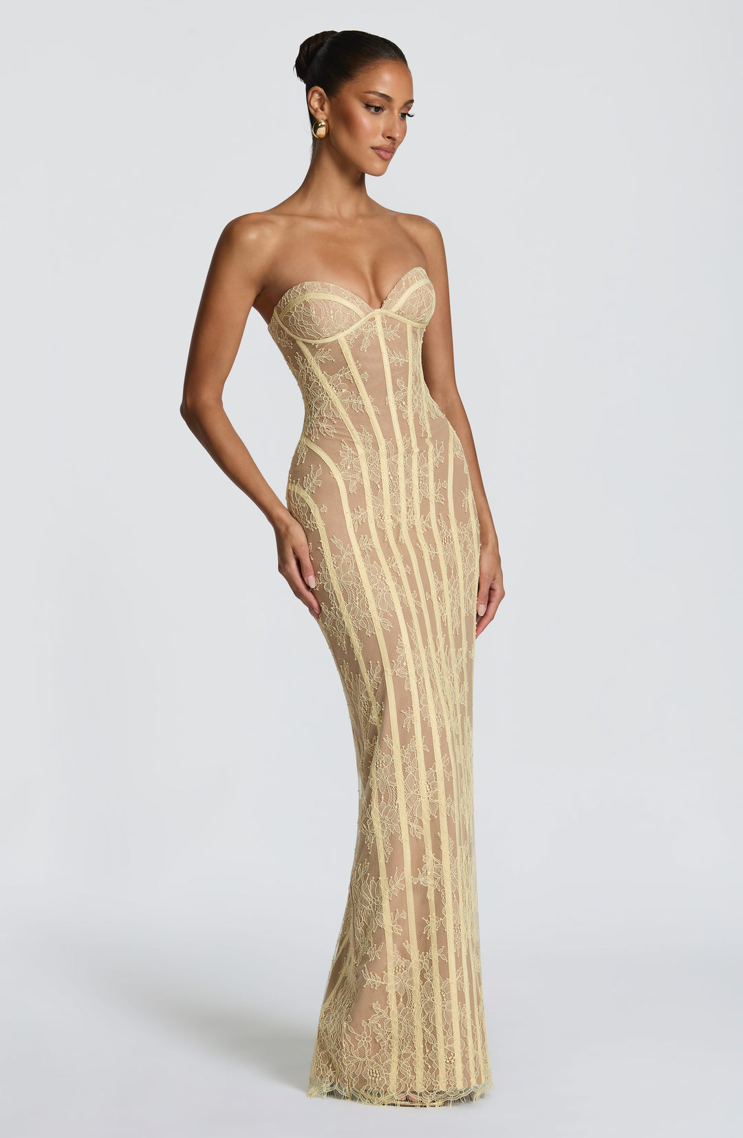 Strapless Floral Lace Maxi Dress with Corset