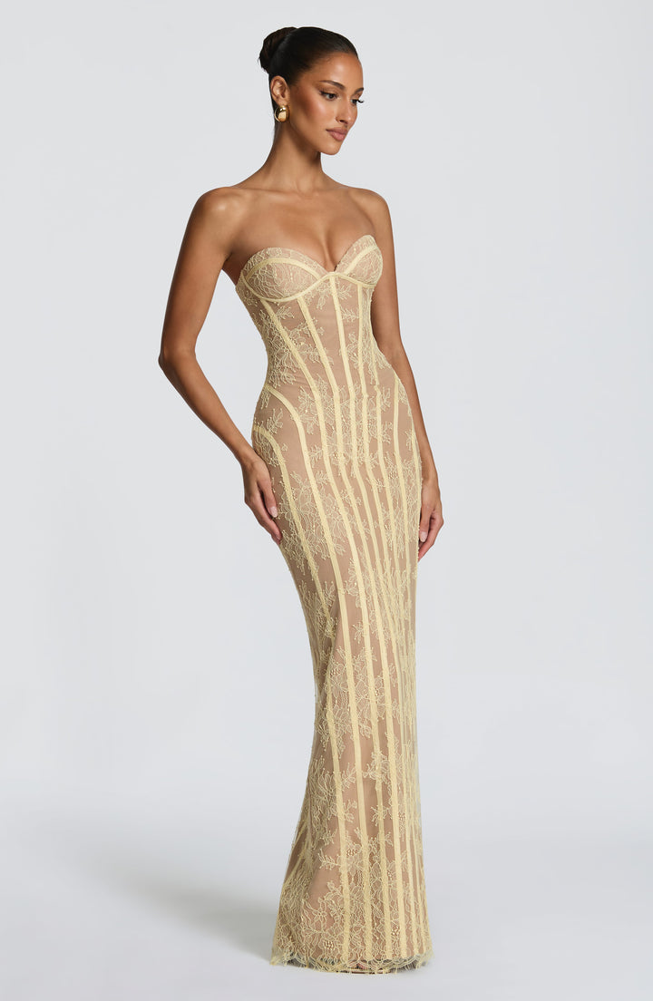 Strapless Floral Lace Maxi Dress with Corset