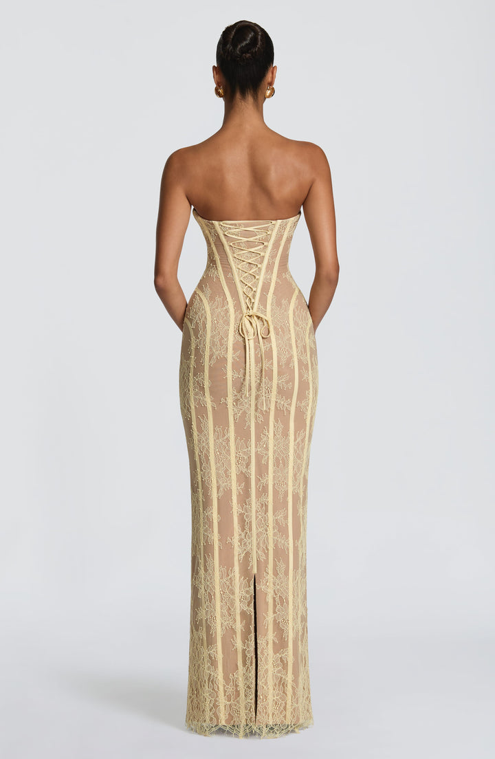 Strapless Floral Lace Maxi Dress with Corset