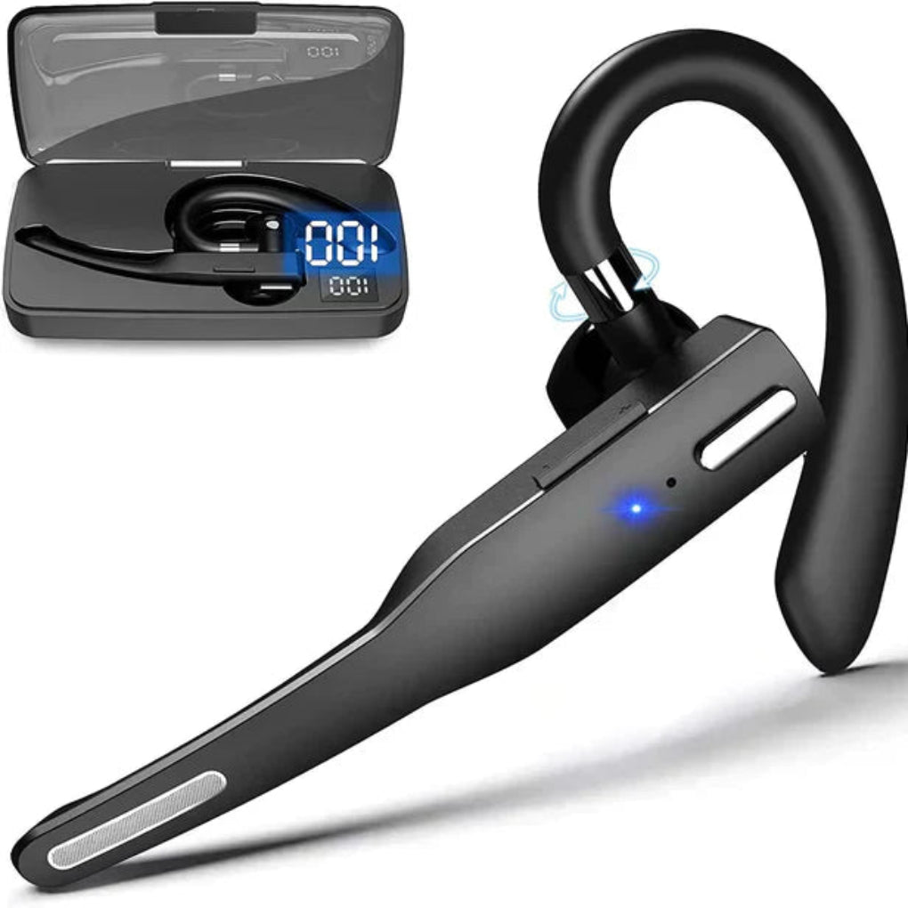 "Sleek black Bluetooth 5.1 noise-cancelling headset for men, featuring dual microphones for clear, hands-free calls."