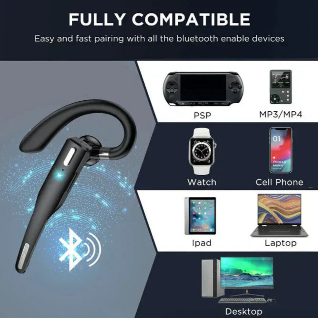 "Sleek black Bluetooth 5.1 noise-cancelling headset for men, featuring dual microphones for clear, hands-free calls."