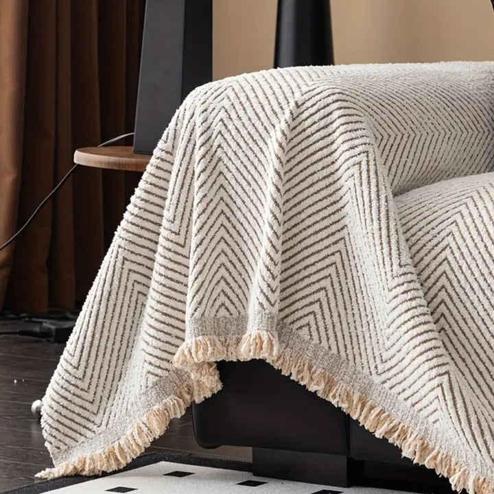 Sofa Throw Blanket Couch Woven Herringbone with Fringed Tassels Decorative