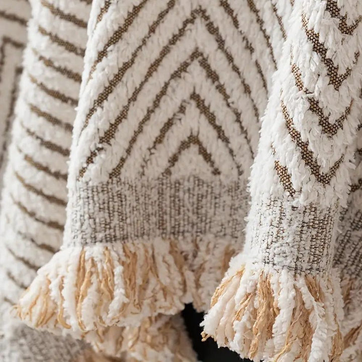 Sofa Throw Blanket Couch Woven Herringbone with Fringed Tassels Decorative