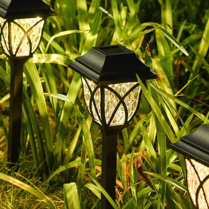 Solar Path Lights Garden Outdoor with Crackle Glass Lens and Integrated Panel Stake