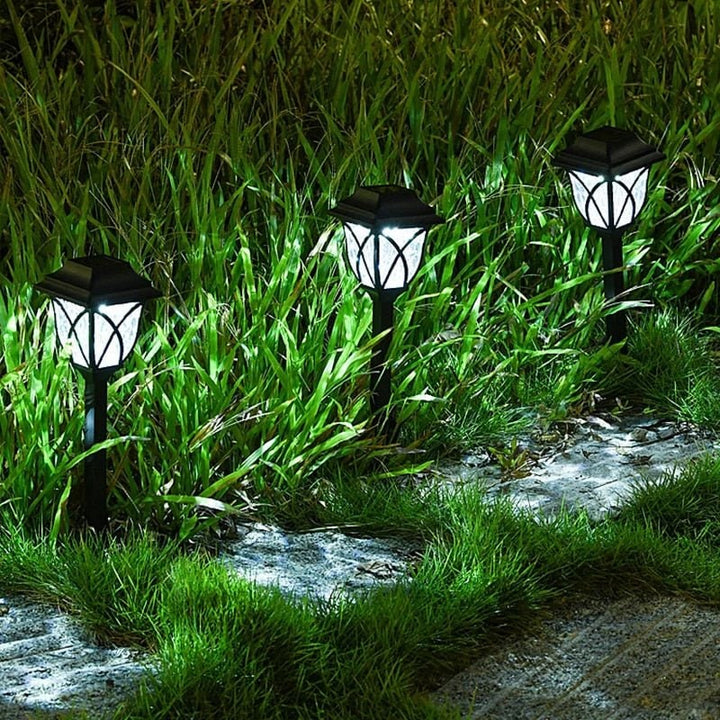 Solar Path Lights Garden Outdoor with Crackle Glass Lens and Integrated Panel Stake