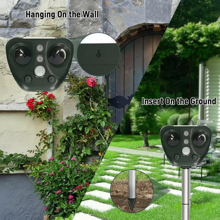 Solar Ultrasonic Animal Repeller with Motion Sensor and LED Indicator