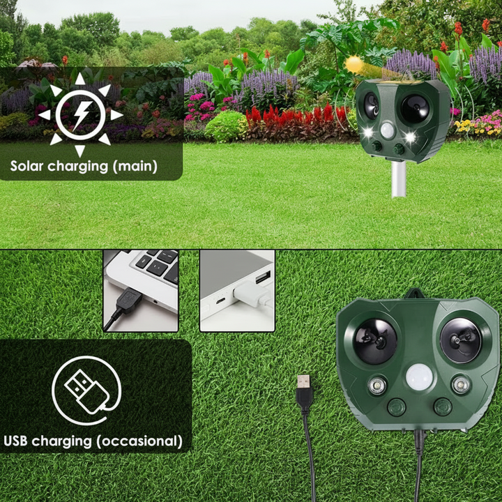Solar Ultrasonic Animal Repeller with Motion Sensor and LED Indicator