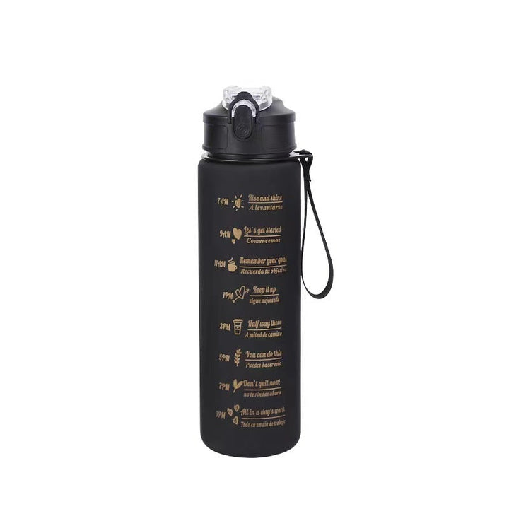 Sports Water Bottle with Time Markings Motivational Frosted Flip-Top Lid
