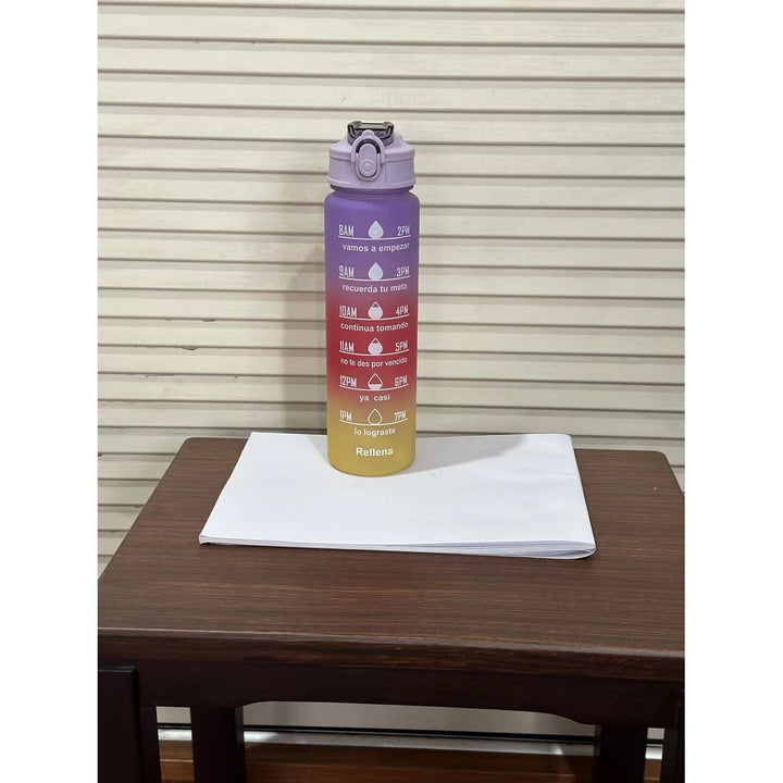 Sports Water Bottle with Time Markings Motivational Frosted Flip-Top Lid
