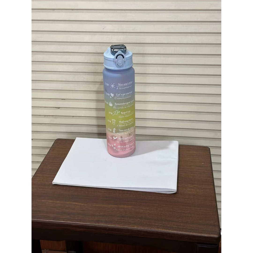 Sports Water Bottle with Time Markings Motivational Frosted Flip-Top Lid