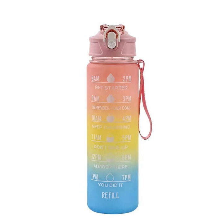 Sports Water Bottle with Time Markings Motivational Frosted Flip-Top Lid