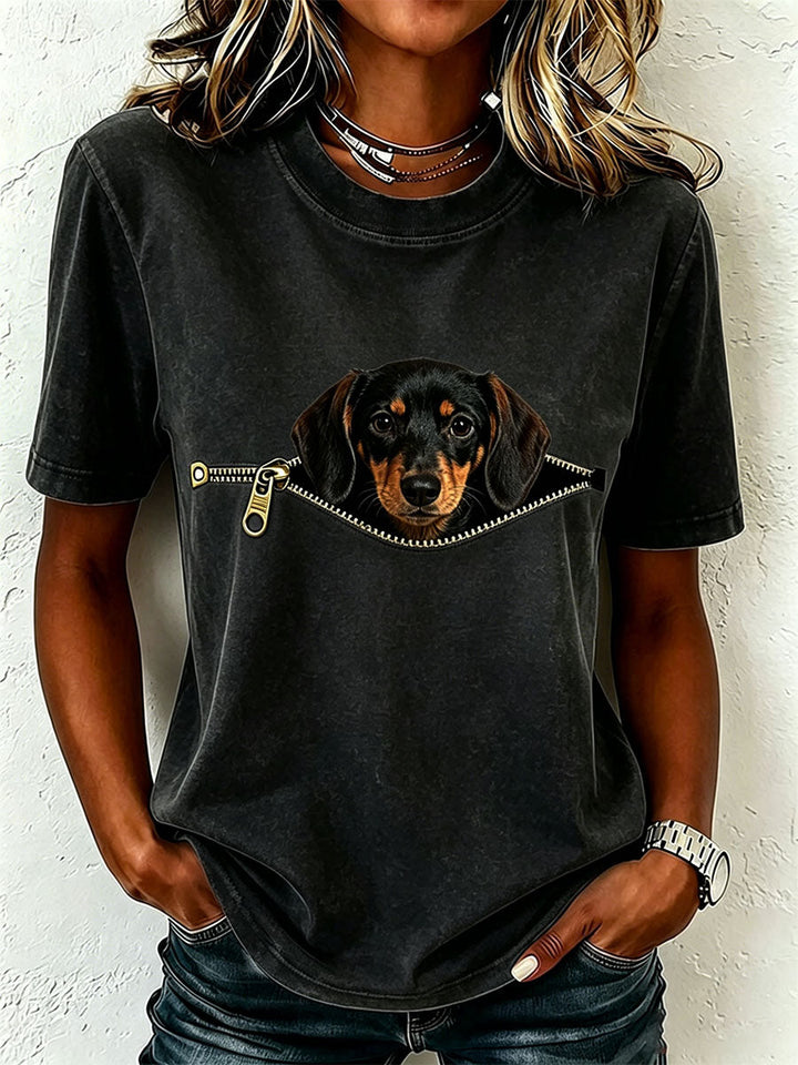 Short-sleeved T-shirt with dachshund print
