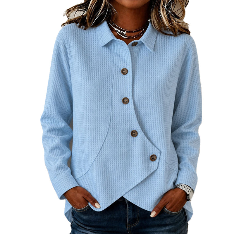 Women's Jumper with Button Placket and Asymmetric Hem