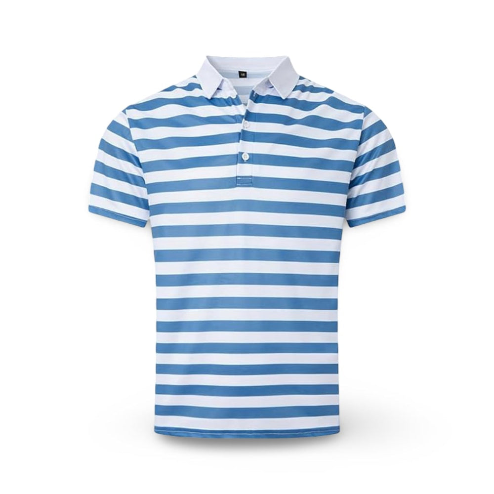Striped Polo Shirt Mens Short Sleeve Casual Button Up Collar Regular Fit