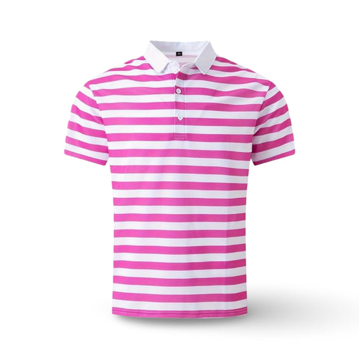 Striped Polo Shirt Mens Short Sleeve Casual Button Up Collar Regular Fit