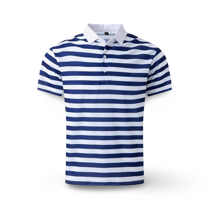 Striped Polo Shirt Mens Short Sleeve Casual Button Up Collar Regular Fit
