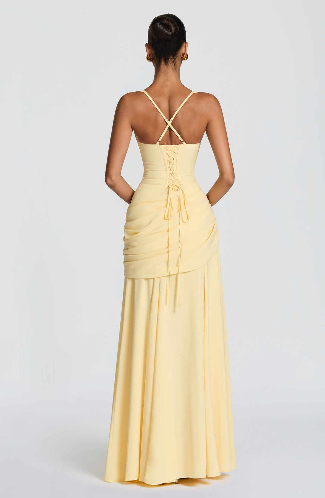 Destiny Chiffon Maxi Dress with Waterfall Neckline and Lace-Up Back