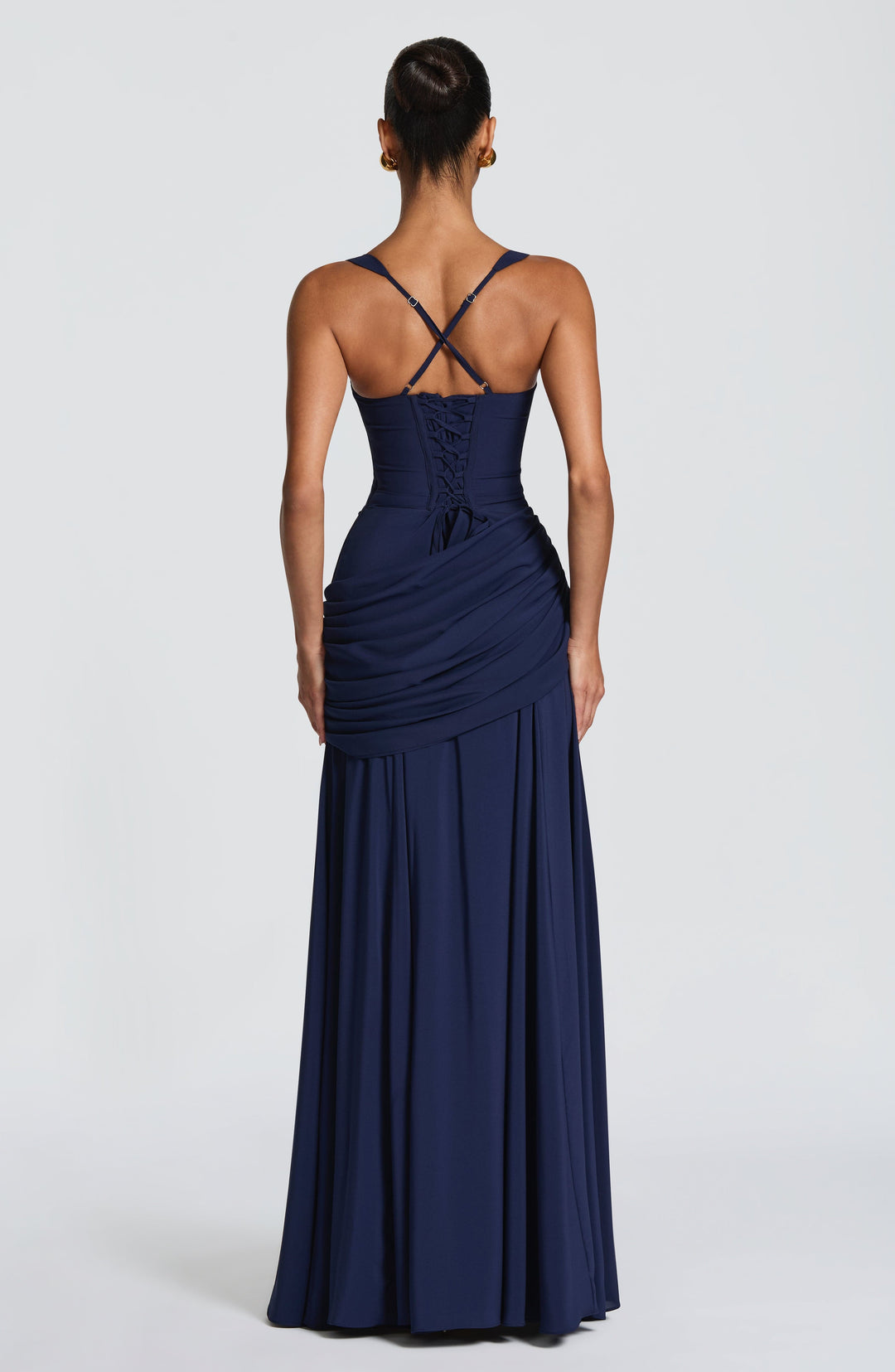 Destiny Chiffon Maxi Dress with Waterfall Neckline and Lace-Up Back