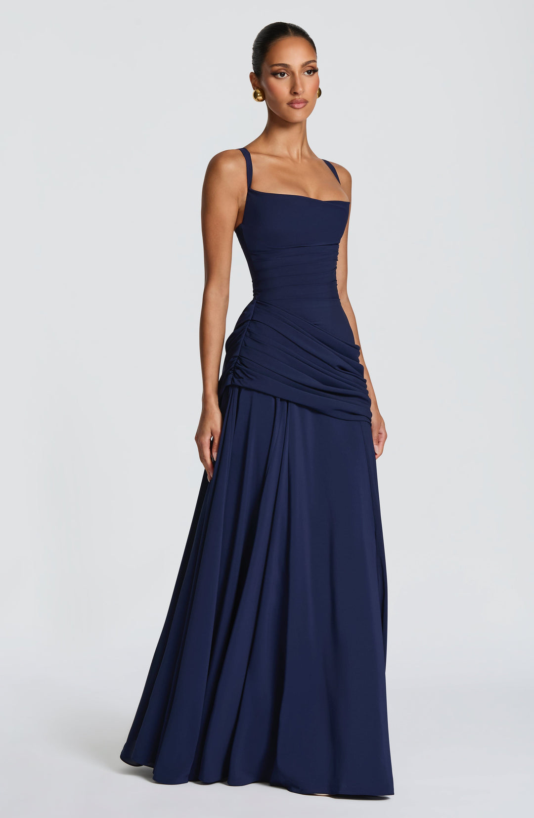 Destiny Chiffon Maxi Dress with Waterfall Neckline and Lace-Up Back