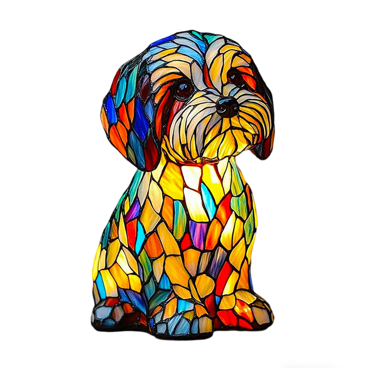 Table Lamp Animal Dog Stained Glass Mosaic Resin Illuminated Night Light