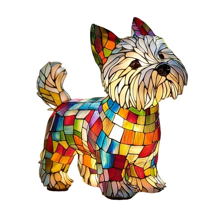 Table Lamp Animal Dog Stained Glass Mosaic Resin Illuminated Night Light